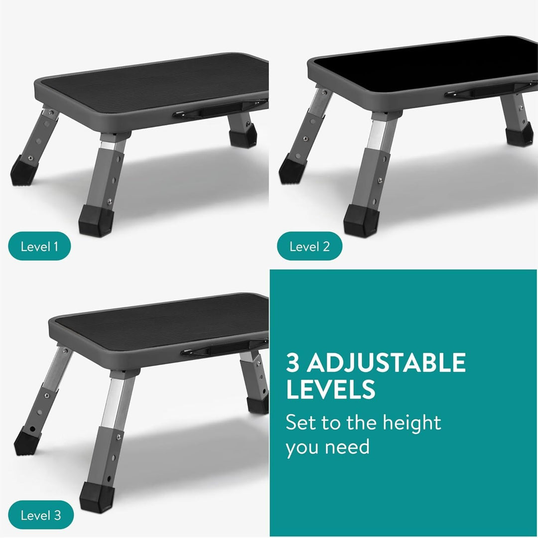 Navaris Portable Step Stool - Folding One Step Ladder - 16cm / 18.5cm / 21.2 cm (6.3" / 7.3" / 8.4") Adjustable Height - 150kg (330 lb) Max Capacity - Grey - Just Closeouts Canada Inc.4067668038895