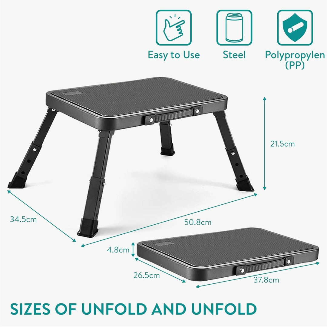 Navaris Portable Step Stool - Folding One Step Ladder - 16cm / 18.5cm / 21.2 cm (6.3" / 7.3" / 8.4") Adjustable Height - 150kg (330 lb) Max Capacity - Grey - Just Closeouts Canada Inc.4067668038895