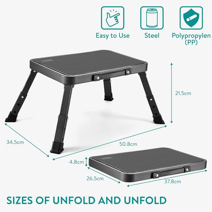 Navaris Portable Step Stool - Folding One Step Ladder - 16cm / 18.5cm / 21.2 cm (6.3" / 7.3" / 8.4") Adjustable Height - 150kg (330 lb) Max Capacity - Grey - Just Closeouts Canada Inc.4067668038895