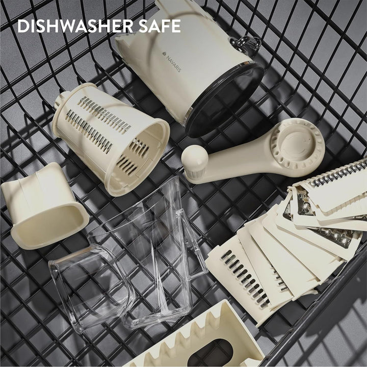 Navaris Rotary Cheese Grater with 5 Blades - Vegetable Shredder, Strong Suction Base, Mandoline Slicer for Fruit, Nuts, Dishwasher Safe, with Storage Box, Easy to Clean, Cream - Just Closeouts Canada Inc.4067668098738