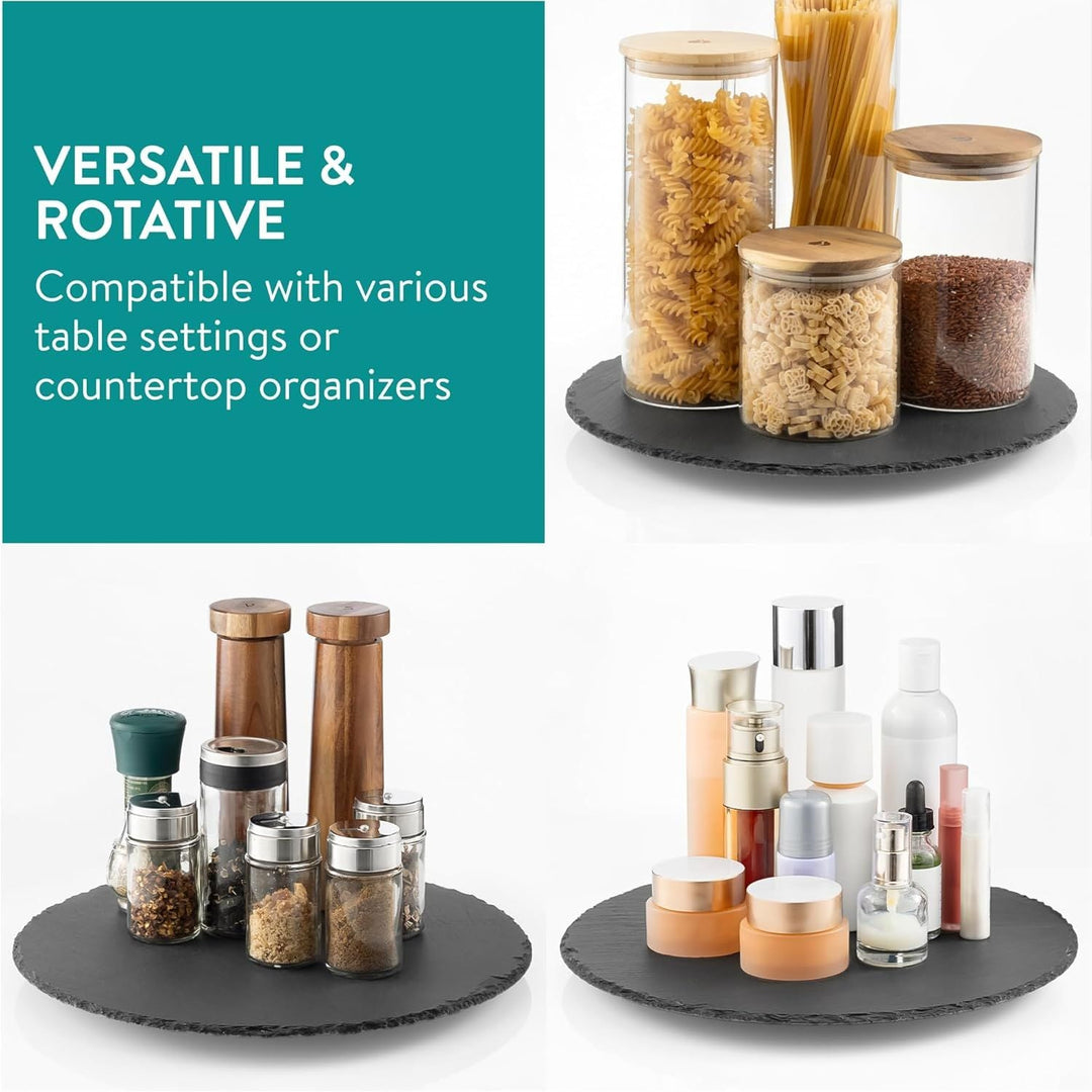 Navaris Slate Lazy Susan Serving Platter - 13" (33cm) Rotating Turntable Tray Board for Cheese Dessert Dishes Cake Snack Platters Tapas - Rotating Server - Just Closeouts Canada Inc.4067668054963