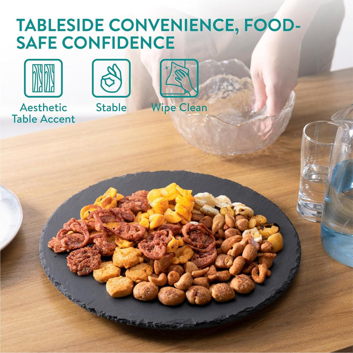 Navaris Slate Lazy Susan Serving Platter - 13" (33cm) Rotating Turntable Tray Board for Cheese Dessert Dishes Cake Snack Platters Tapas - Rotating Server - Just Closeouts Canada Inc.4067668054963