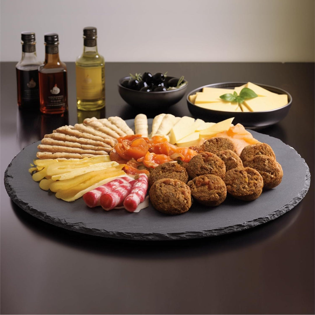 Navaris Slate Lazy Susan Serving Platter - 13" (33cm) Rotating Turntable Tray Board for Cheese Dessert Dishes Cake Snack Platters Tapas - Rotating Server - Just Closeouts Canada Inc.4067668054963
