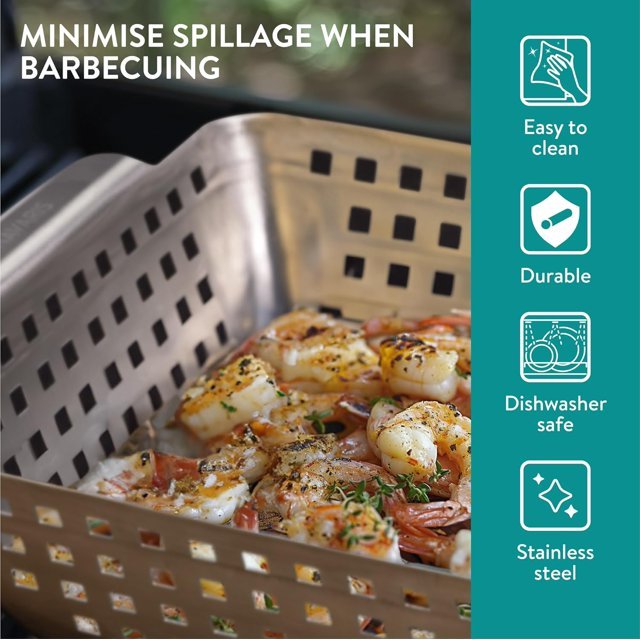 Navaris Stainless Steel BBQ Grill Basket - 8.3"x8.3" (21x21cm) BBQ Grill Pan w Heavy - Duty Design & Perfect Heat Distribution for Best Results - Easy to Use & Clean for Any Griller - Just Closeouts Canada Inc.4067668101964