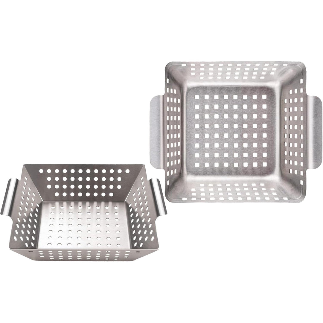 Navaris Stainless Steel BBQ Grill Basket - 8.3"x8.3" (21x21cm) BBQ Grill Pan w Heavy - Duty Design & Perfect Heat Distribution for Best Results - Easy to Use & Clean for Any Griller - Just Closeouts Canada Inc.4067668101964