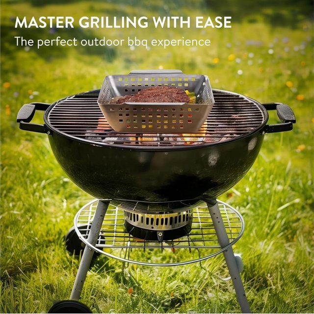 Navaris Stainless Steel BBQ Grill Basket - 8.3"x8.3" (21x21cm) BBQ Grill Pan w Heavy - Duty Design & Perfect Heat Distribution for Best Results - Easy to Use & Clean for Any Griller - Just Closeouts Canada Inc.4067668101964