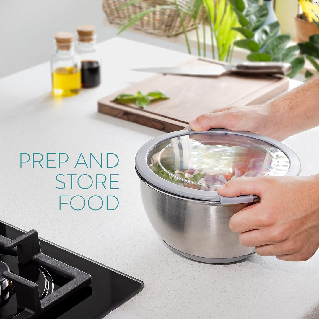 Navaris Stainless Steel Mixing Bowls with Lids (Set of 3) - Small, Medium and Large Mixing Bowl with Lid Set - 1.5 QT, 3 QT, 5 QT - Gray - Just Closeouts Canada Inc.4063004262894