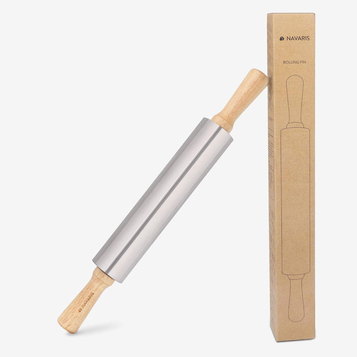 Navaris Stainless Steel Rolling Pin - 17" Non Stick Metal Roller with Wood Handles for Baking, Cooking, Cookies, Biscuits, Pizzas, Dough, Pastry - Just Closeouts Canada Inc.4063004158418