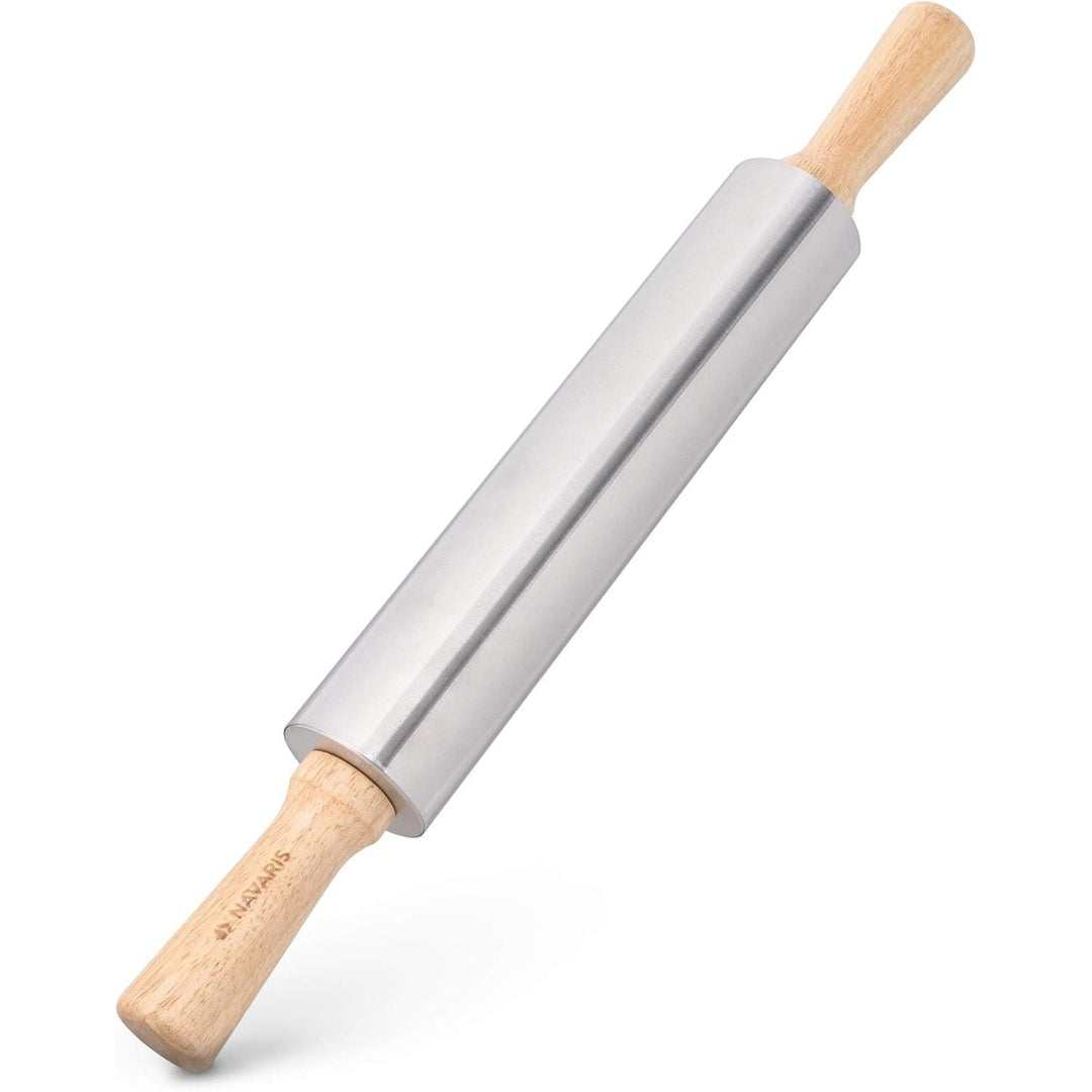 Navaris Stainless Steel Rolling Pin - 17" Non Stick Metal Roller with Wood Handles for Baking, Cooking, Cookies, Biscuits, Pizzas, Dough, Pastry - Just Closeouts Canada Inc.4063004158418
