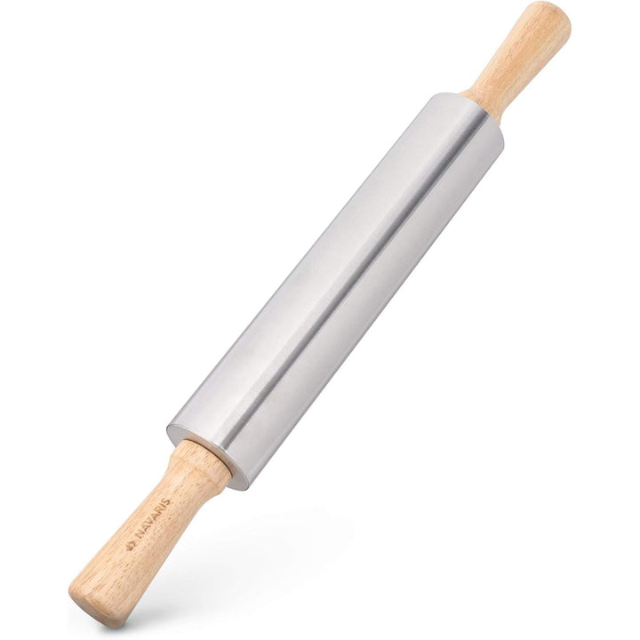 Navaris Stainless Steel Rolling Pin - 17" Non Stick Metal Roller with Wood Handles for Baking, Cooking, Cookies, Biscuits, Pizzas, Dough, Pastry - Just Closeouts Canada Inc.4063004158418