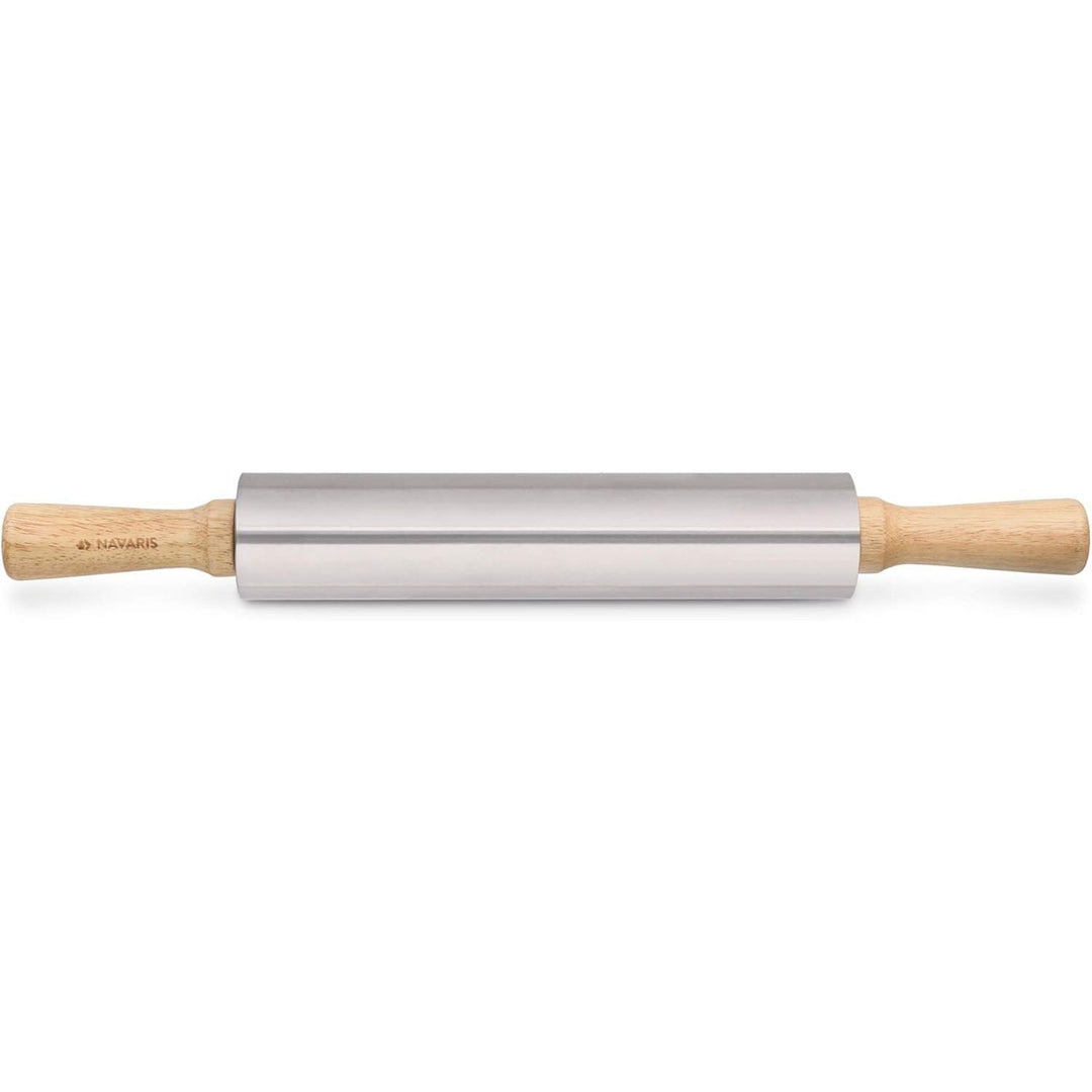 Navaris Stainless Steel Rolling Pin - 17" Non Stick Metal Roller with Wood Handles for Baking, Cooking, Cookies, Biscuits, Pizzas, Dough, Pastry - Just Closeouts Canada Inc.4063004158418