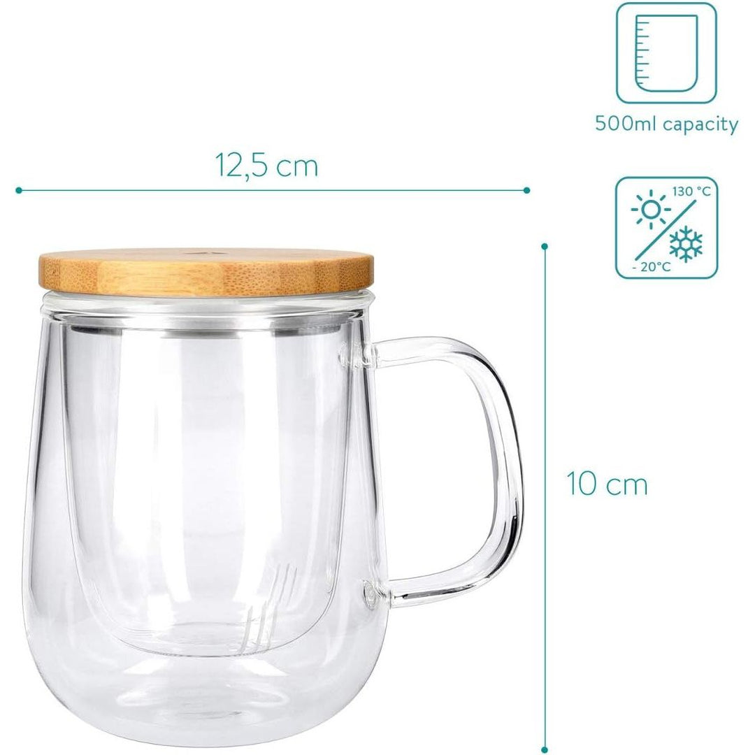Navaris Tea Mug with Infuser and Bamboo Lid - 16.9 oz (500ml) Borosilicate Glass Tea Cup with Glass Strainer for Brewing Loose Leaf Tea in Home or Office - Just Closeouts Canada Inc.4063004083949