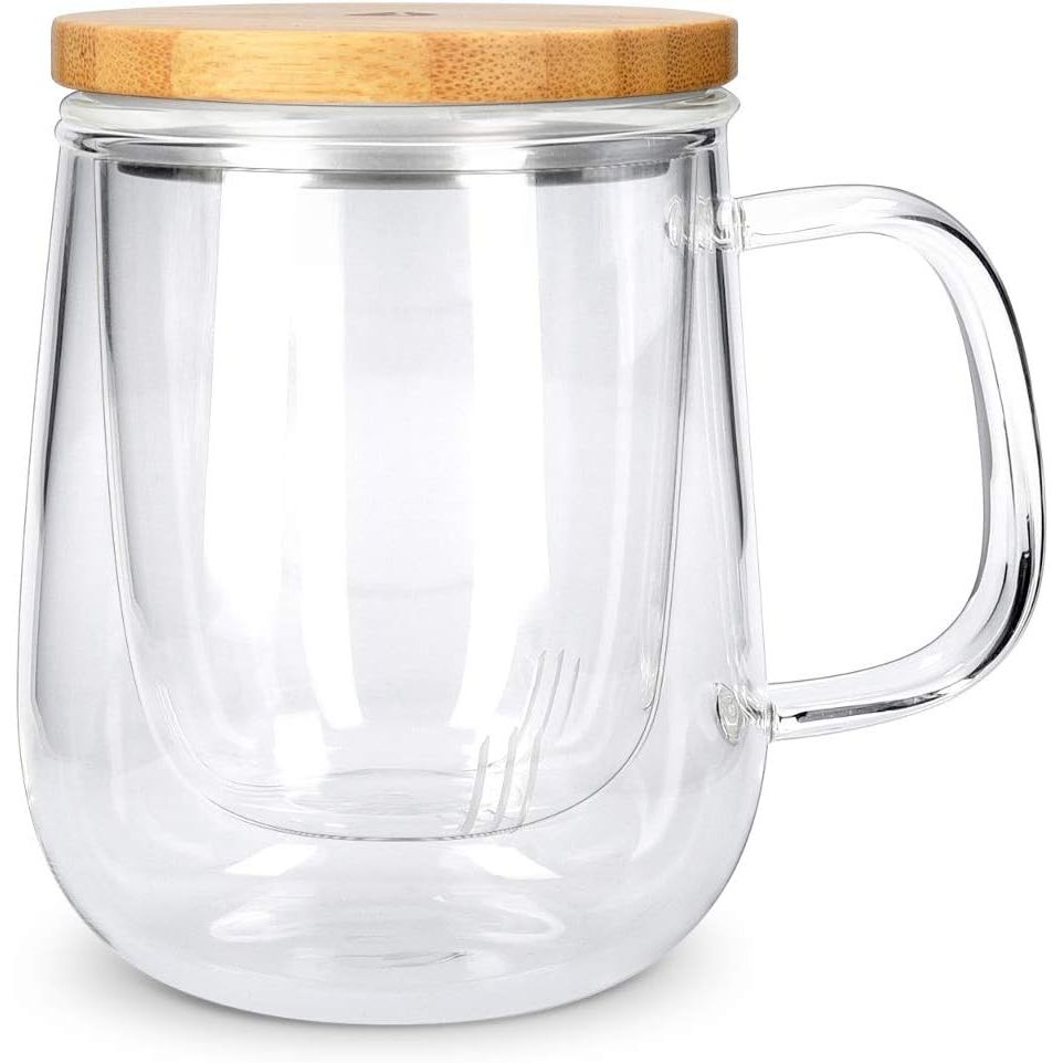 Navaris Tea Mug with Infuser and Bamboo Lid - 16.9 oz (500ml) Borosilicate Glass Tea Cup with Glass Strainer for Brewing Loose Leaf Tea in Home or Office - Just Closeouts Canada Inc.4063004083949
