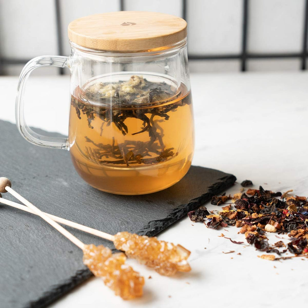Navaris Tea Mug with Infuser and Bamboo Lid - 16.9 oz (500ml) Borosilicate Glass Tea Cup with Glass Strainer for Brewing Loose Leaf Tea in Home or Office - Just Closeouts Canada Inc.4063004083949