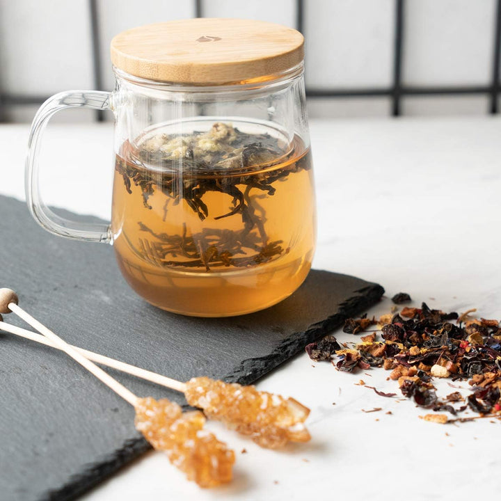 Navaris Tea Mug with Infuser and Bamboo Lid - 16.9 oz (500ml) Borosilicate Glass Tea Cup with Glass Strainer for Brewing Loose Leaf Tea in Home or Office - Just Closeouts Canada Inc.4063004083949