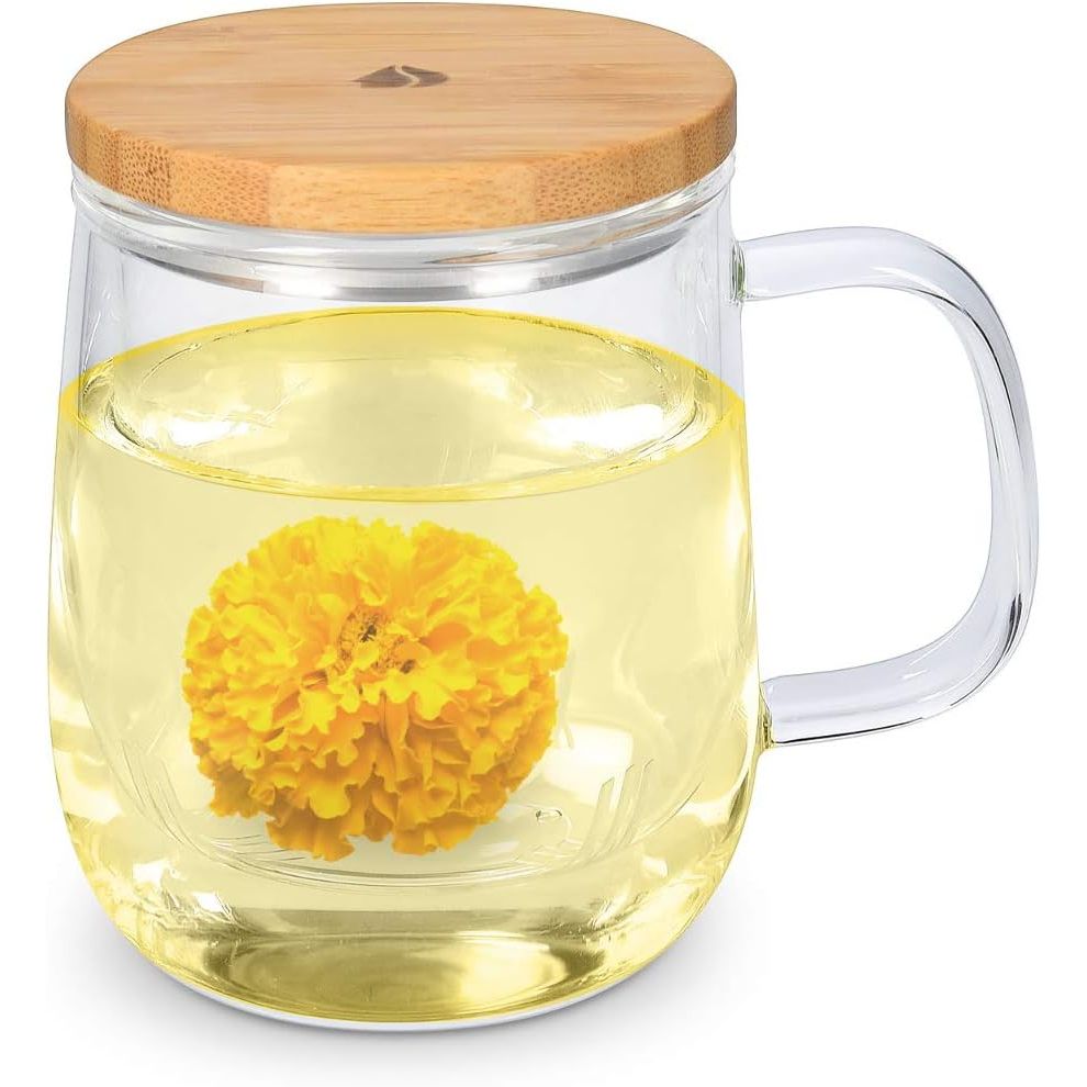 Navaris Tea Mug with Infuser and Bamboo Lid - 16.9 oz (500ml) Borosilicate Glass Tea Cup with Glass Strainer for Brewing Loose Leaf Tea in Home or Office - Just Closeouts Canada Inc.4063004083949