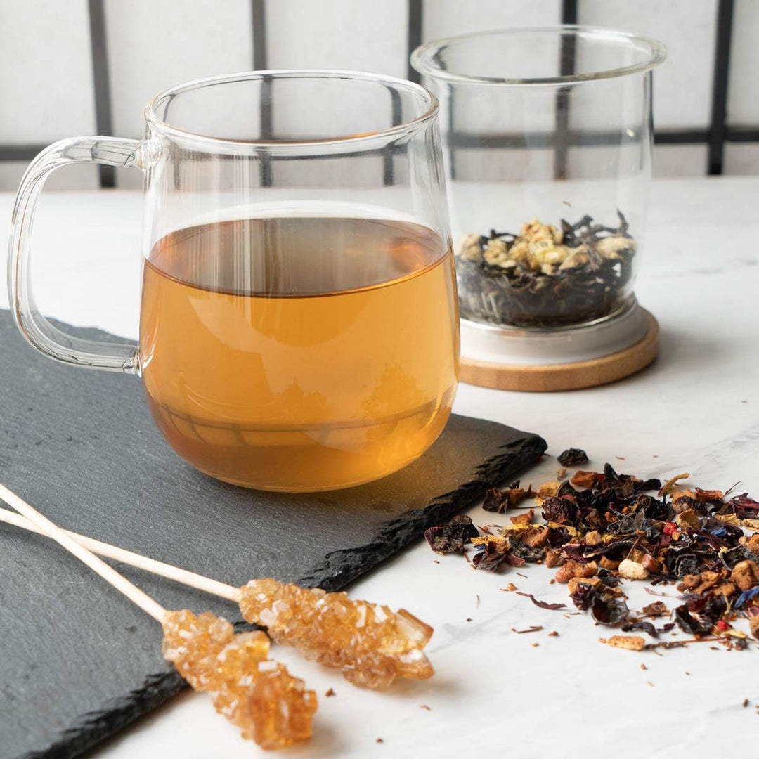 Navaris Tea Mug with Infuser and Bamboo Lid - 16.9 oz (500ml) Borosilicate Glass Tea Cup with Glass Strainer for Brewing Loose Leaf Tea in Home or Office - Just Closeouts Canada Inc.4063004083949