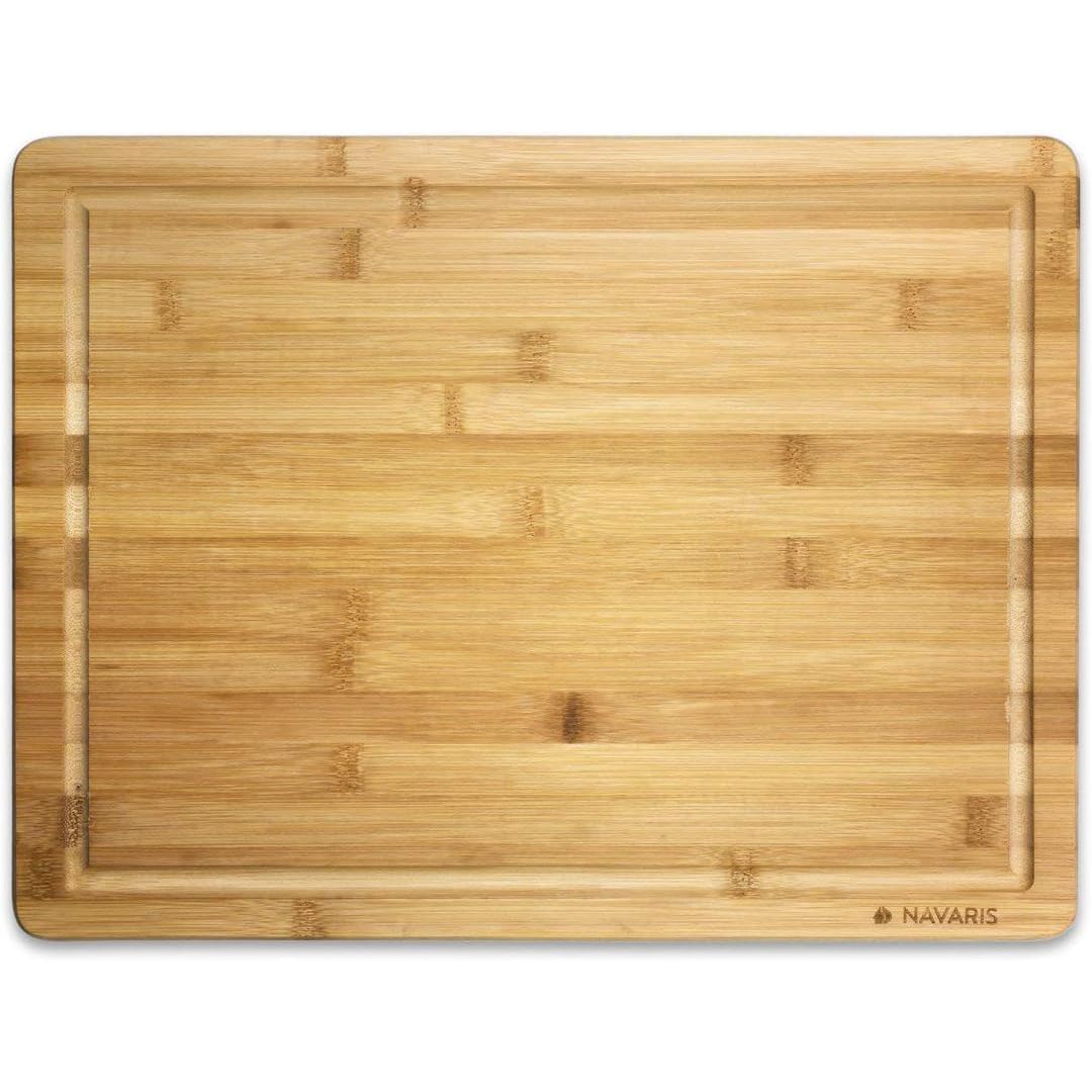 Navaris Wood Cutting Board - Large Natural Bamboo Wooden Chopping Board for Kitchen with Crumb and Juice Groove for Food Prep - Size L, 18 x 13 inches - Just Closeouts Canada Inc.4063004138144