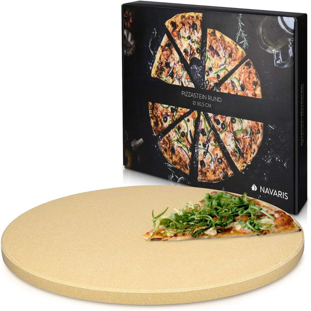 Navaris XL Pizza Stone for Baking - Cordierite Pizza Stone Plate for BBQ Grill Oven - Cook Serve Pizza, Bread - Incl. Recipe Book - Round, 12" x 0.6" - Just Closeouts Canada Inc.4063004218228