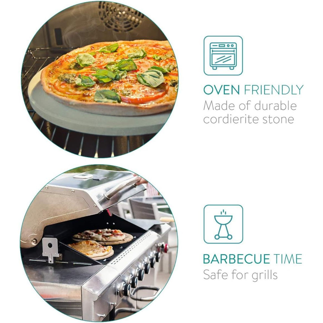Navaris XL Pizza Stone for Baking - Cordierite Pizza Stone Plate for BBQ Grill Oven - Cook Serve Pizza, Bread - Incl. Recipe Book - Round, 12" x 0.6" - Just Closeouts Canada Inc.4063004218228