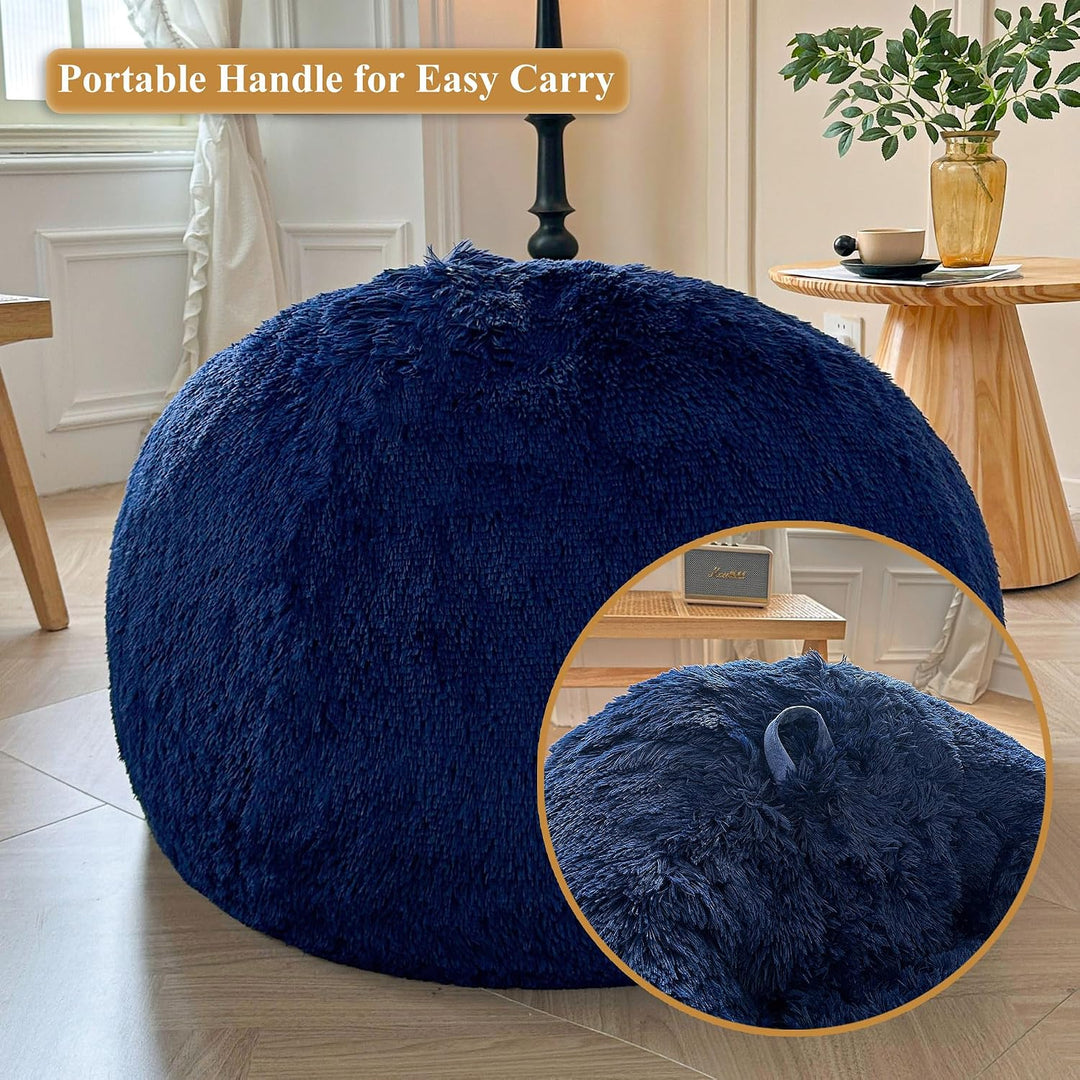 Navy Blue 300L Plush Faux Fur Bean Bag Cover, 38 × 38 × 40 in (No Filler) - Just Closeouts Canada Inc.X004L20QGH