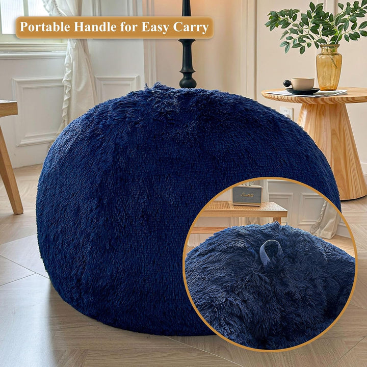 Navy Blue 300L Plush Faux Fur Bean Bag Cover, 38 × 38 × 40 in (No Filler) - Just Closeouts Canada Inc.X004L20QGH
