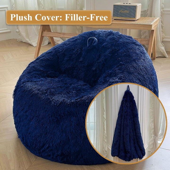 Navy Blue 300L Plush Faux Fur Bean Bag Cover, 38 × 38 × 40 in (No Filler) - Just Closeouts Canada Inc.X004L20QGH