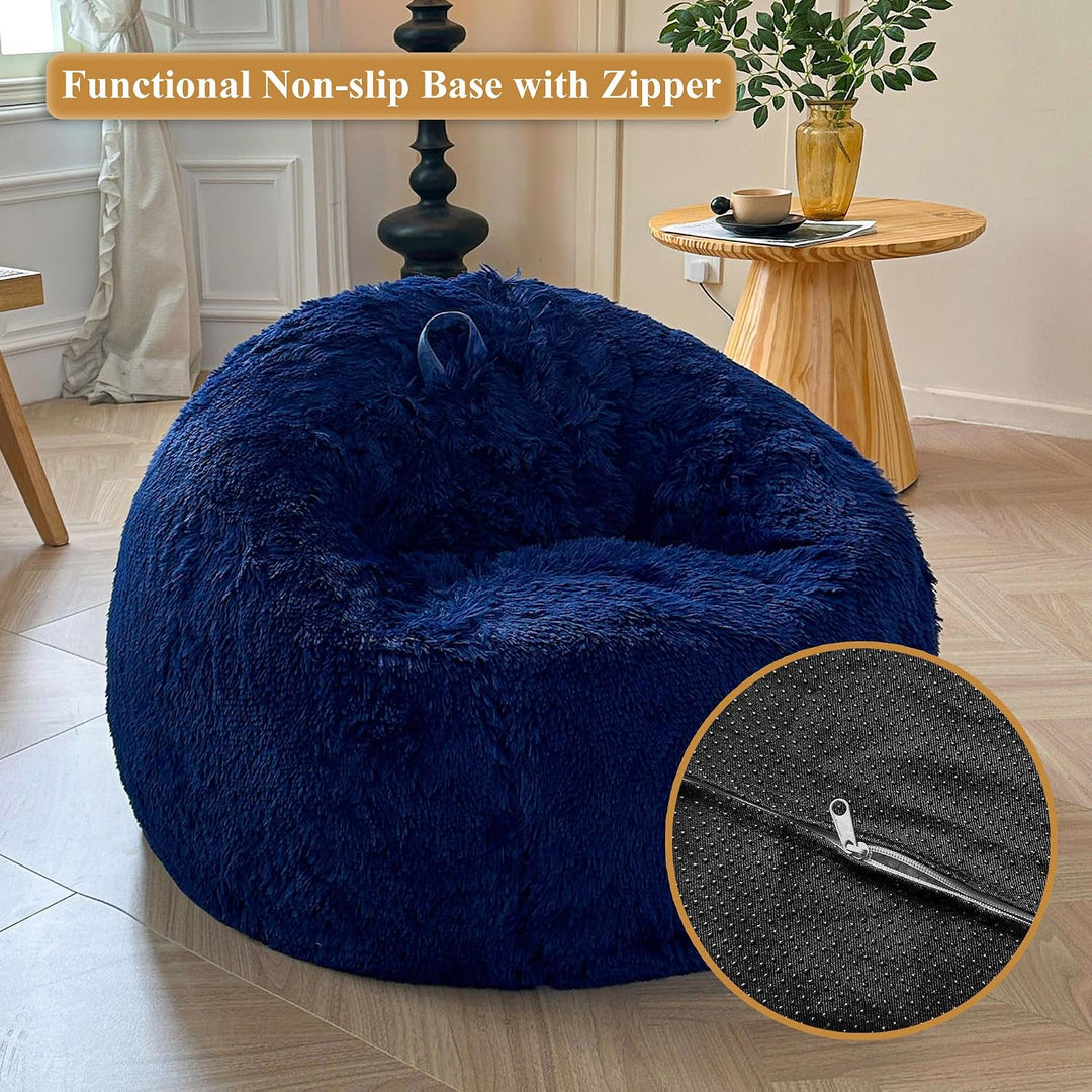 Navy Blue 300L Plush Faux Fur Bean Bag Cover, 38 × 38 × 40 in (No Filler) - Just Closeouts Canada Inc.X004L20QGH