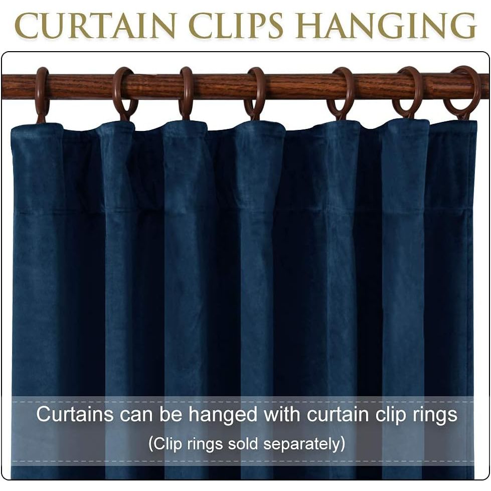 Navy Blue Velvet Back Tab Curtains, 2 Panels, 52 x 120 in - Just Closeouts Canada Inc.X003SYOCFF