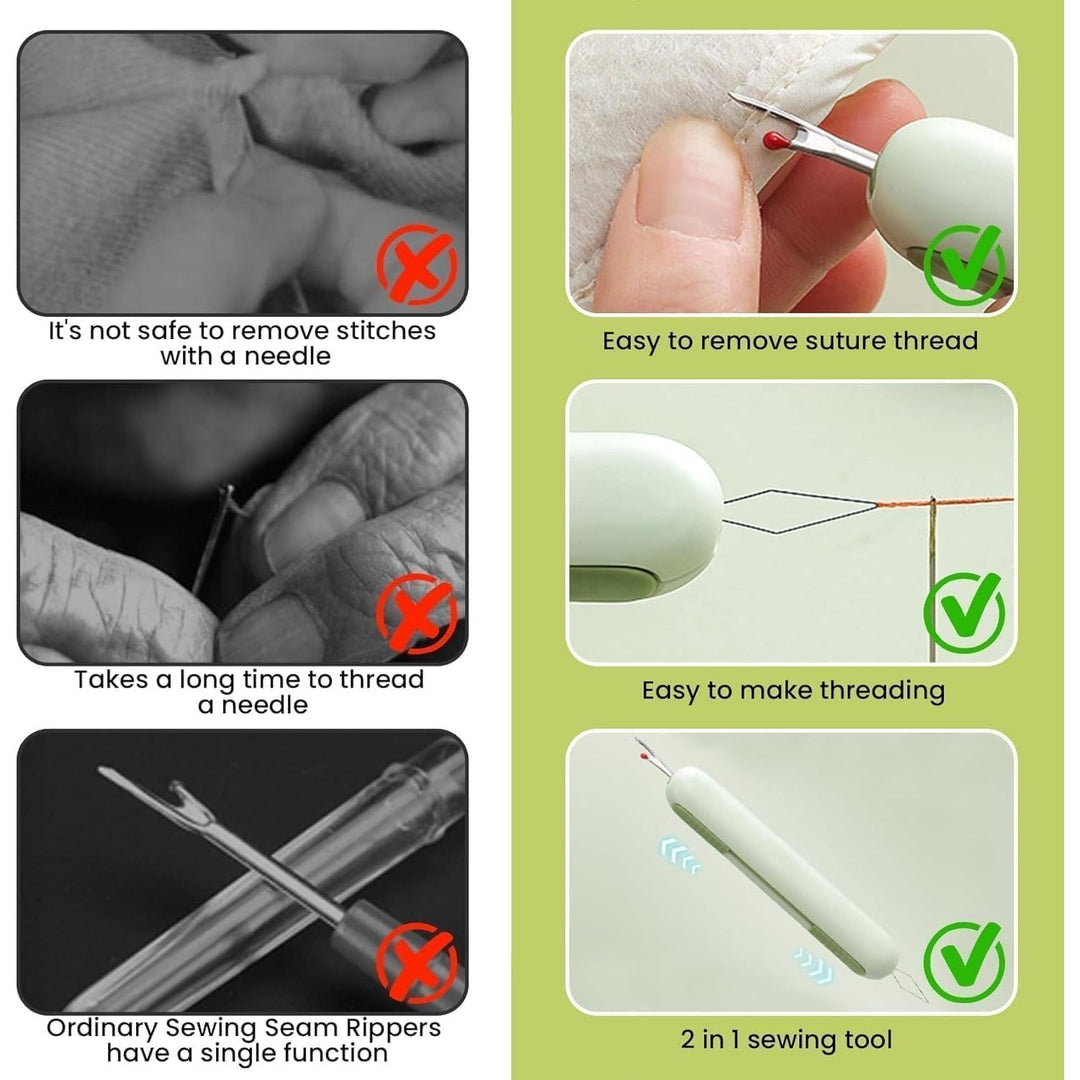 Seam ripper and needle threader features