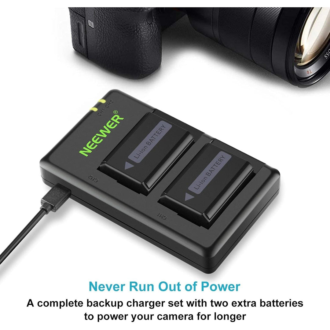 Neewer NP - FW50 Camera Battery Charger Set Compatible with Sony ZV - E10, A7, A7R, A7RII, A7II, A7SII, A7S, a3000, a5000, a6000, a6300, a6400, a6500, RX10 Series(2 - Pack, Micro USB Port, 1100mAh) - Just Closeouts Canada Inc.