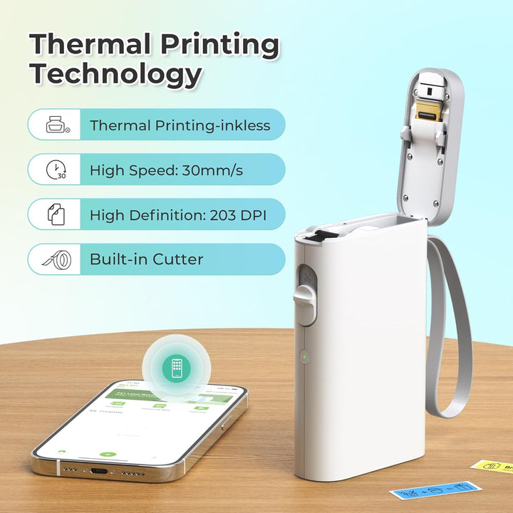 Nelko Label Maker Machine with Tape, P21 Portable Bluetooth Label Printer, Wireless Built - in Cutter Sticker Maker Mini Label Makers with Multiple Templates for School Organizing Office Home, White - Just Closeouts Canada Inc.