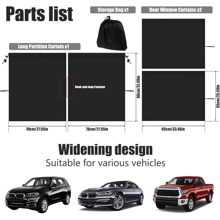 NEMTMCUA Car Privacy Curtains Universal Car Divider Curtain Between Rear Seat Auto Blackout Curtains Car Sun Shades Side Window Covers Car Accessories for Travel Camping Nap Sleeping(3Pcs) - Just Closeouts Canada Inc.