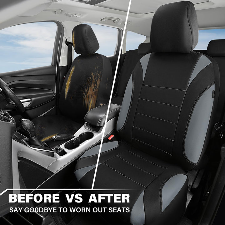 Neoprene 6PCS Waterproof Two Front seat car seat Covers Set- Universal fit for Vehicles, Car with 5mm Composite Sponge Inside, Airbag Compatible ( Black and Gray) - Just Closeouts Canada Inc.