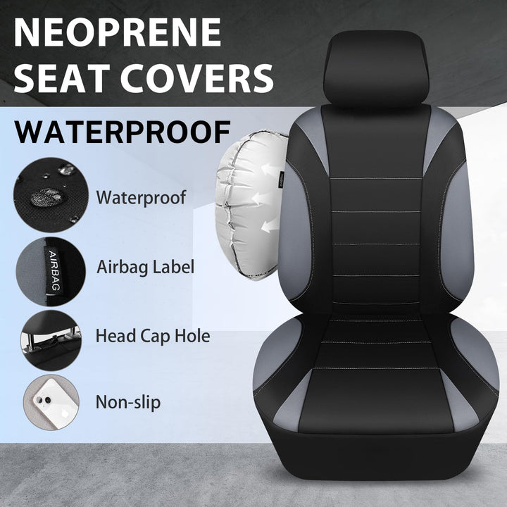 Neoprene 6PCS Waterproof Two Front seat car seat Covers Set- Universal fit for Vehicles, Car with 5mm Composite Sponge Inside, Airbag Compatible ( Black and Gray) - Just Closeouts Canada Inc.
