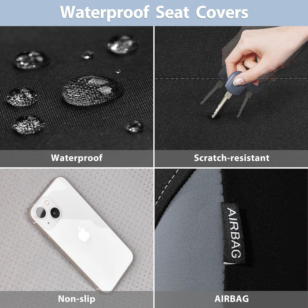 Neoprene 6PCS Waterproof Two Front seat car seat Covers Set- Universal fit for Vehicles, Car with 5mm Composite Sponge Inside, Airbag Compatible ( Black and Gray) - Just Closeouts Canada Inc.