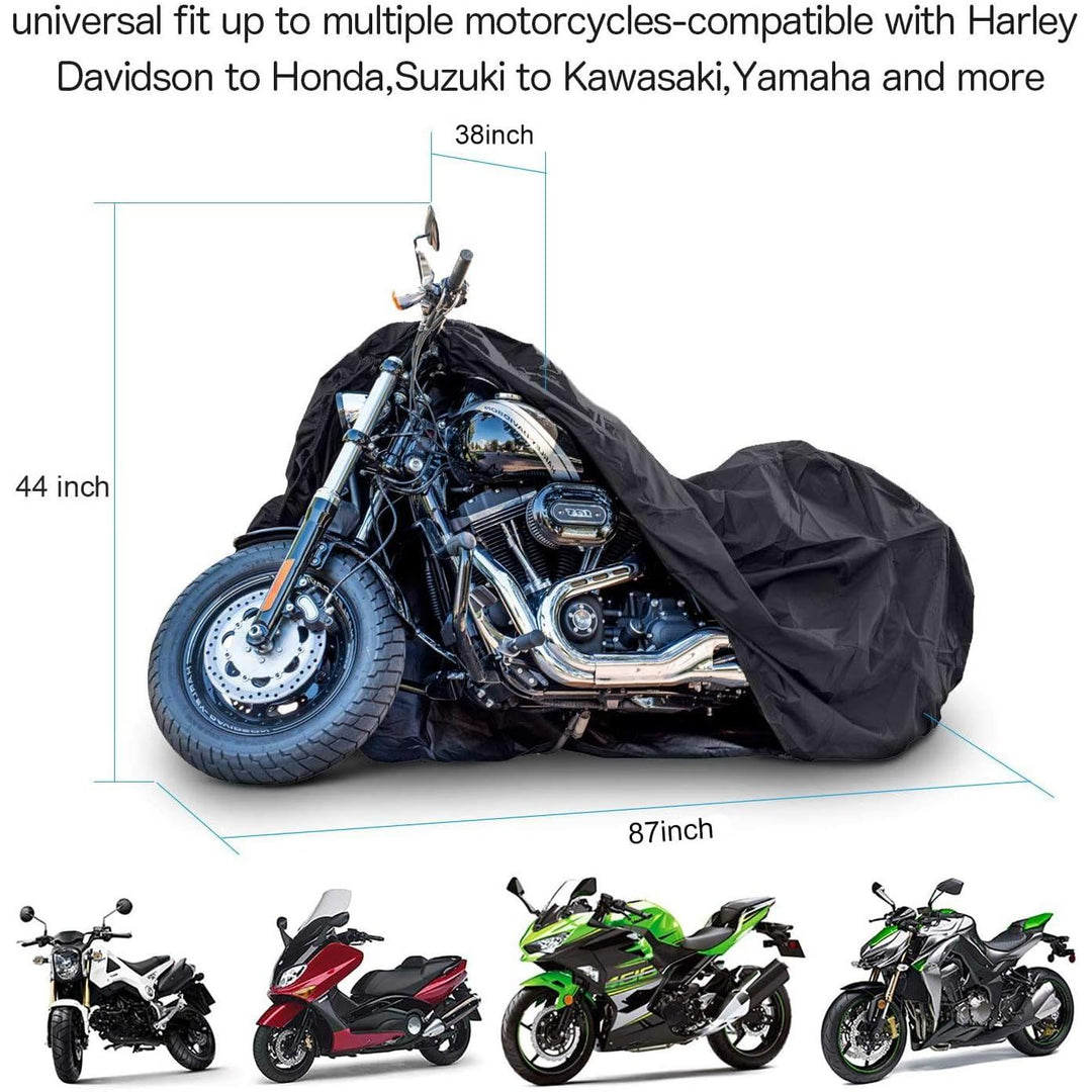 New Generation Motorcycle Cover ! XYZCTEM All Weather Black M Large - Heavy Duty Waterproof Outdoor Protects Fits up to 87 inch for Harley Davidson, Honda, Suzuki,Yamaha and More - Just Closeouts Canada Inc.