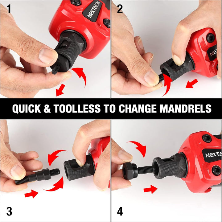 NEXTACK Rivet Nut Tool Kit w/ 105pc Nurserts, 16" Heavy Duty Rivnut Tool Kit w/ 12pc Mandrels 8 - 32 10 - 24 10 - 32 1/4 - 20 5/16 - 18 3/8 - 16 1/2 - 13 M5 M6 M8 M10 M12 in Organized Rugged Carrying Case NT800 - Just Closeouts Canada Inc.