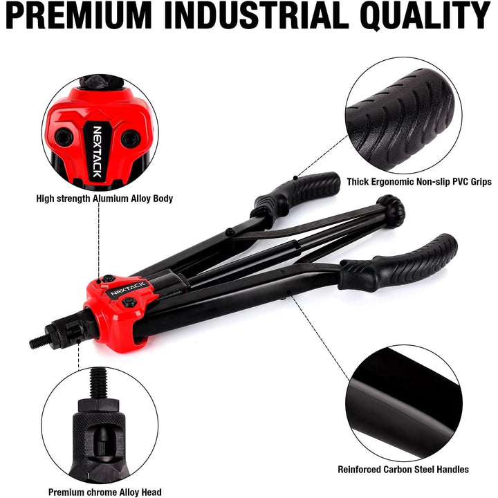 NEXTACK Rivet Nut Tool Kit w/ 105pc Nurserts, 16" Heavy Duty Rivnut Tool Kit w/ 12pc Mandrels 8 - 32 10 - 24 10 - 32 1/4 - 20 5/16 - 18 3/8 - 16 1/2 - 13 M5 M6 M8 M10 M12 in Organized Rugged Carrying Case NT800 - Just Closeouts Canada Inc.