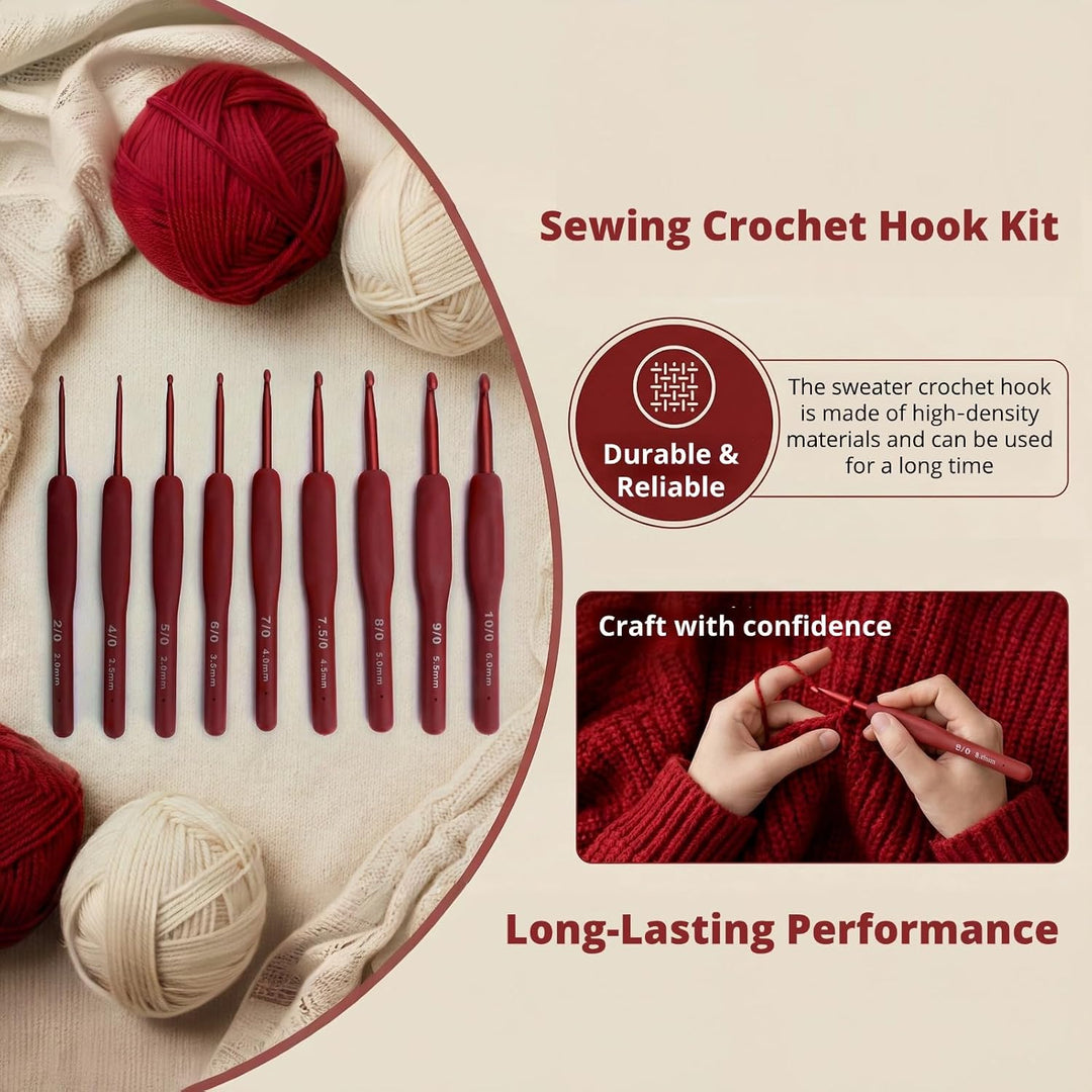 Nine red-handle crochet hooks, view 5