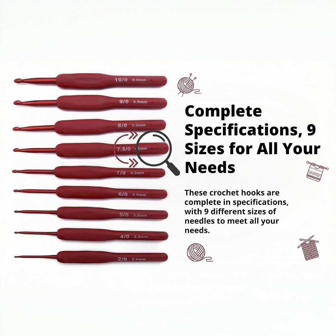 Nine red-handle crochet hooks, view 6
