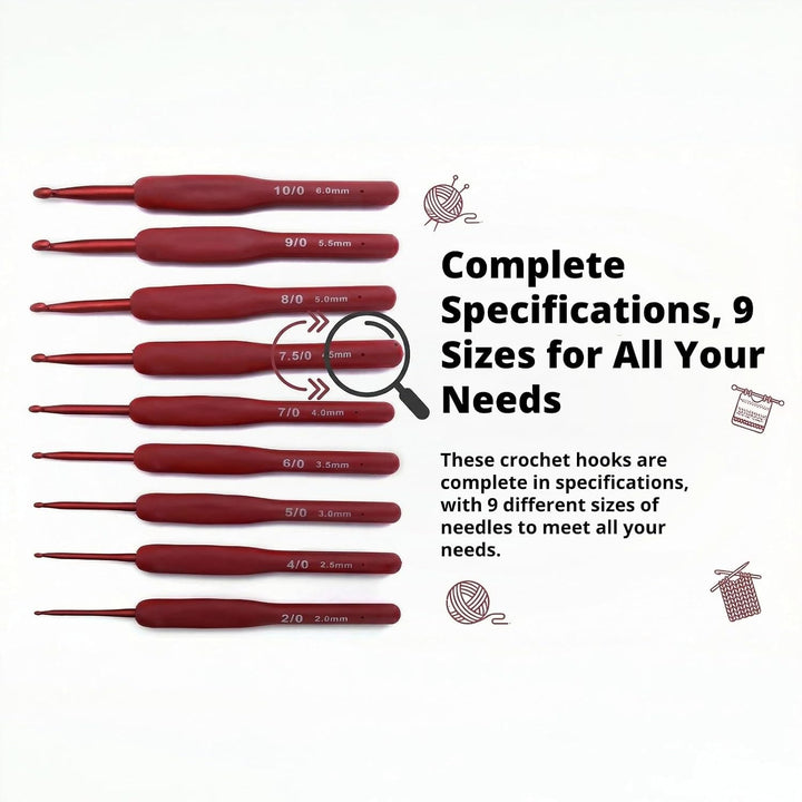 Nine red-handle crochet hooks, view 6