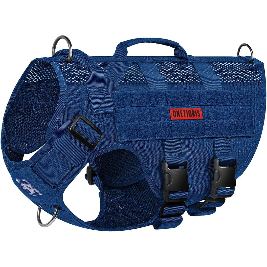 No Pull Tactical Dog Harness for Medium Dog, Mesh Design Breathable Military Dog Molle Vests with Handles, Service Dog Vest Harness for Walking Hiking Training (Navy Blue, XS) - Just Closeouts Canada Inc.
