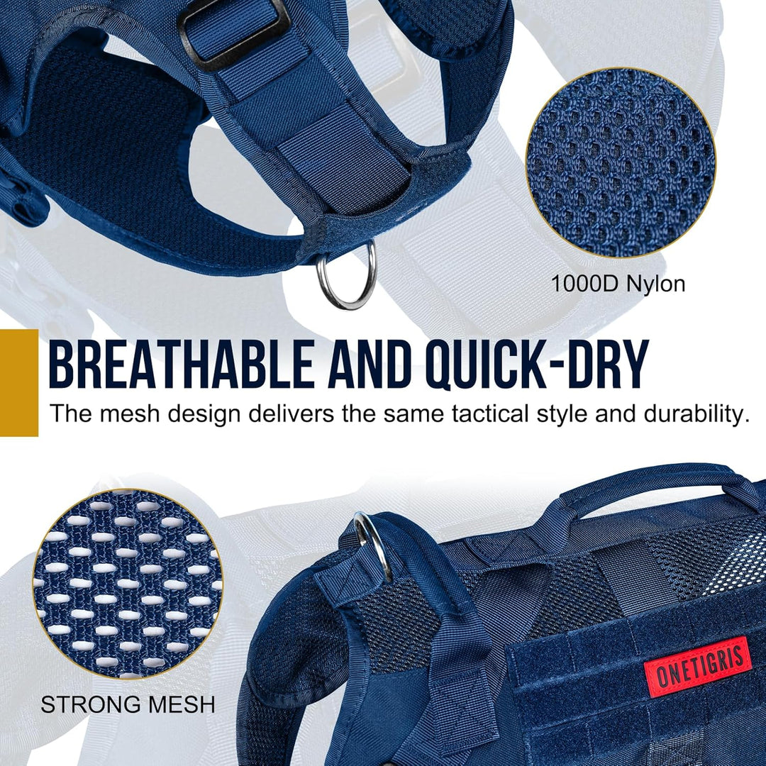 No Pull Tactical Dog Harness for Medium Dog, Mesh Design Breathable Military Dog Molle Vests with Handles, Service Dog Vest Harness for Walking Hiking Training (Navy Blue, XS) - Just Closeouts Canada Inc.