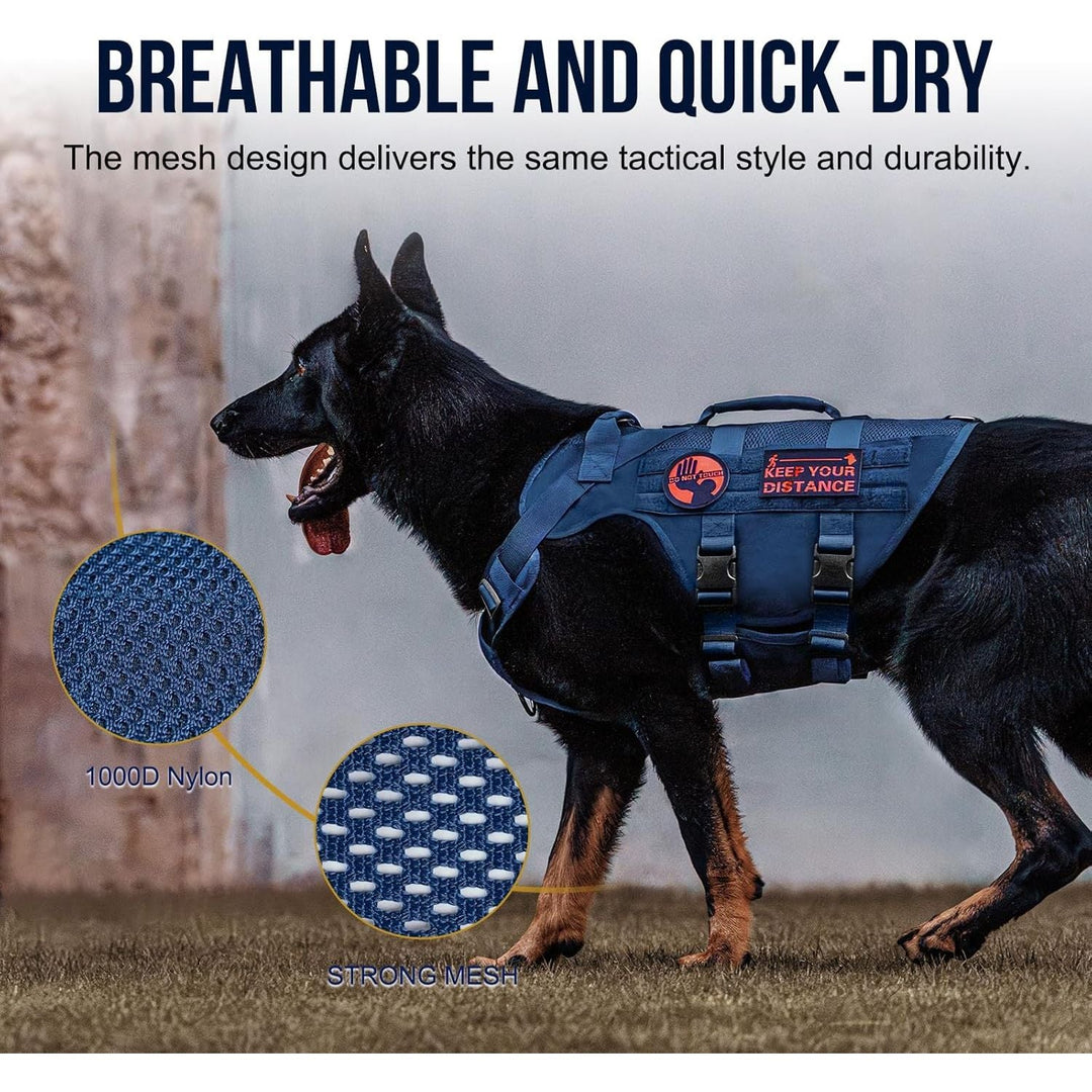 No Pull Tactical Dog Harness for Medium Dog, Mesh Design Breathable Military Dog Molle Vests with Handles, Service Dog Vest Harness for Walking Hiking Training (Navy Blue, XS) - Just Closeouts Canada Inc.