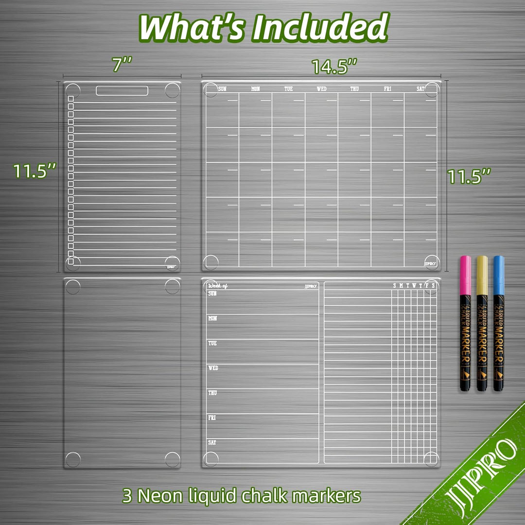 Non - Magnetic Calendar for Fridge - Clear Monthly Calendar,Weekly Planner,List and Blank Board - Reusable Board Sticks to Fridge,Wall,Door&Glass,Non Magnetic Fridge Calendar - Just Closeouts Canada Inc.