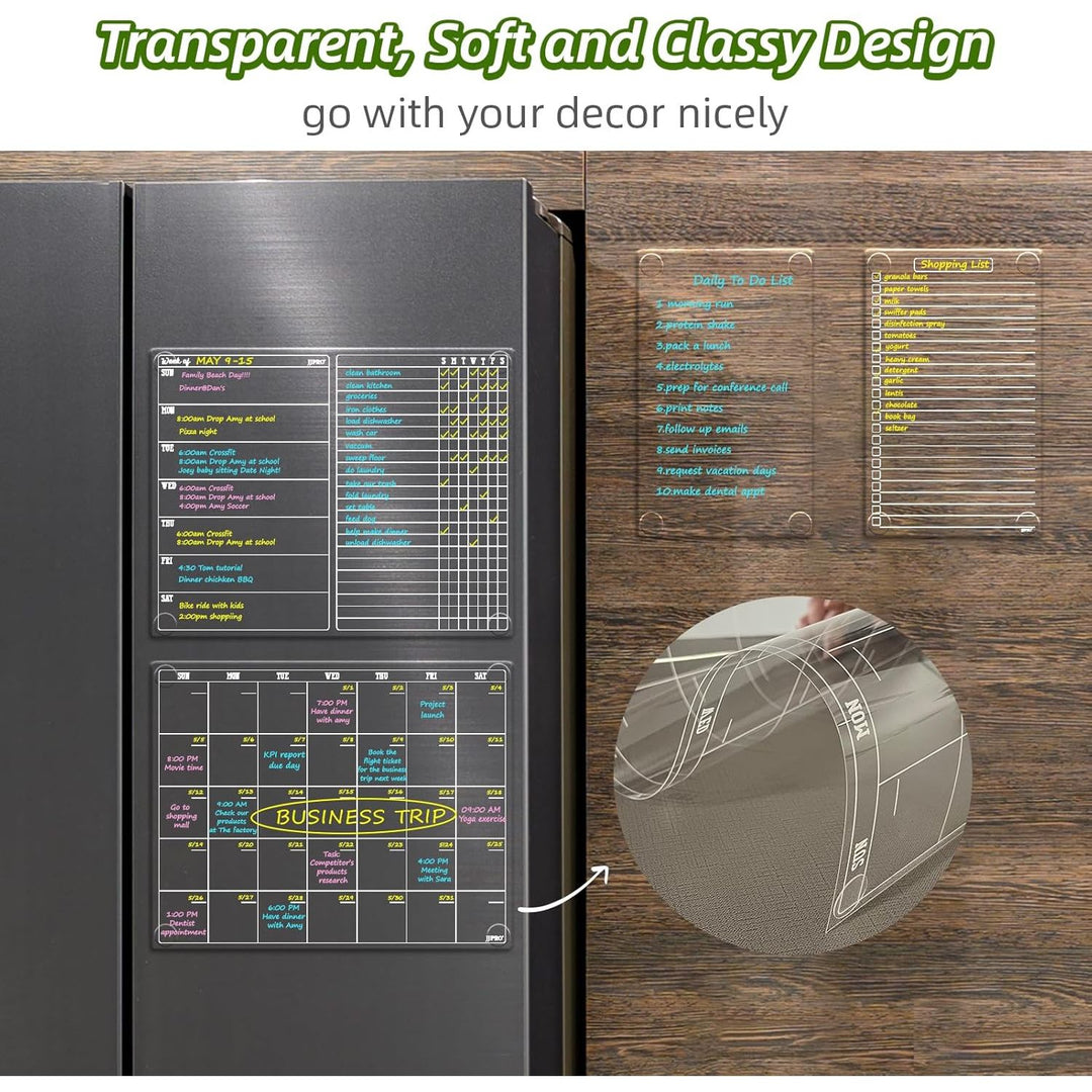 Non - Magnetic Calendar for Fridge - Clear Monthly Calendar,Weekly Planner,List and Blank Board - Reusable Board Sticks to Fridge,Wall,Door&Glass,Non Magnetic Fridge Calendar - Just Closeouts Canada Inc.
