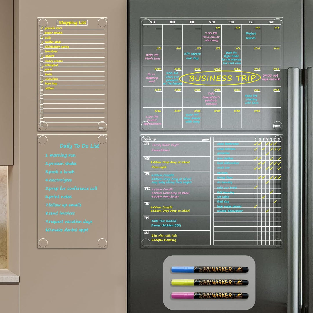 Non - Magnetic Calendar for Fridge - Clear Monthly Calendar,Weekly Planner,List and Blank Board - Reusable Board Sticks to Fridge,Wall,Door&Glass,Non Magnetic Fridge Calendar - Just Closeouts Canada Inc.