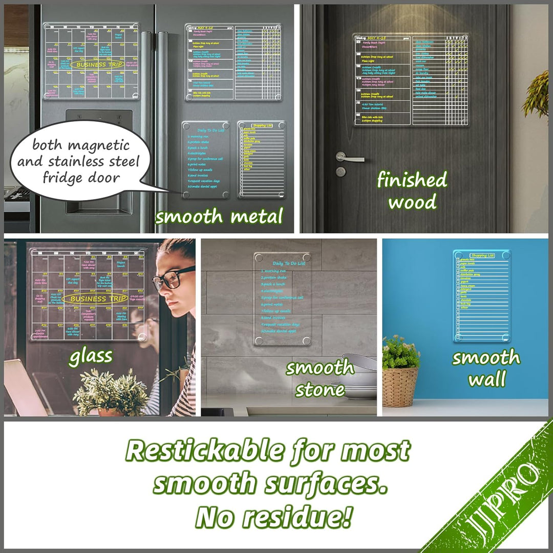 Non - Magnetic Calendar for Fridge - Clear Monthly Calendar,Weekly Planner,List and Blank Board - Reusable Board Sticks to Fridge,Wall,Door&Glass,Non Magnetic Fridge Calendar - Just Closeouts Canada Inc.