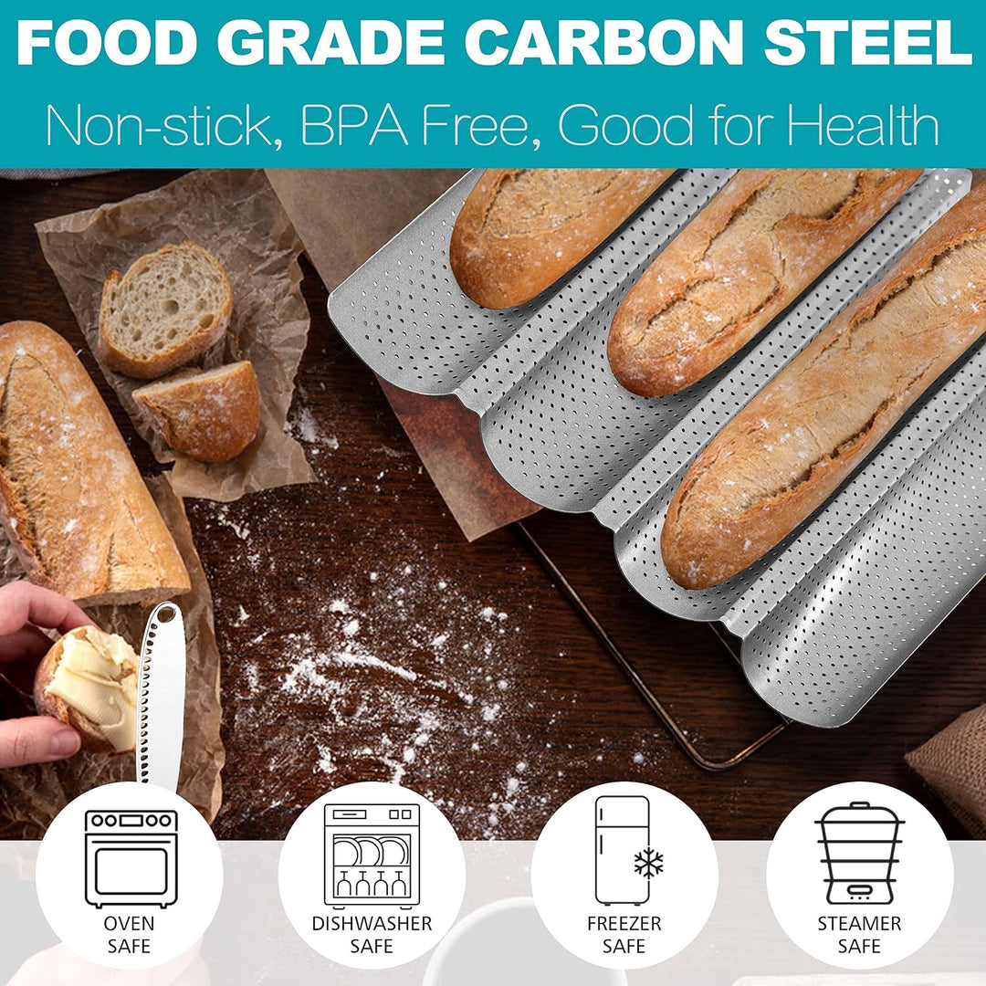 Nonstick 4-Loaf Baguette Pan with Cotton Proofing Cloth - Just Closeouts Canada Inc.